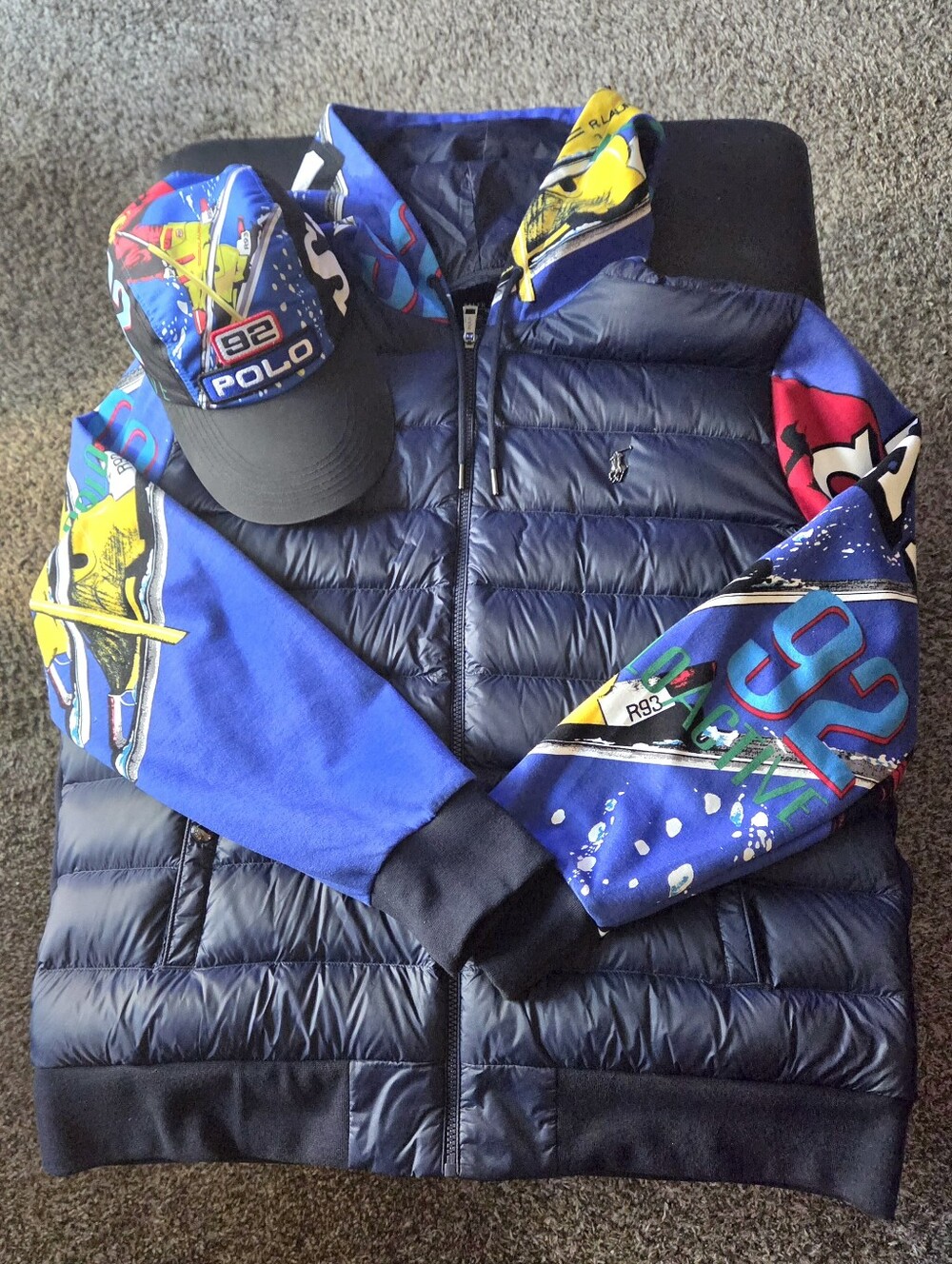 Polo Hybrid 92 Ski Jacket XL along with matching custom printed long bill hat